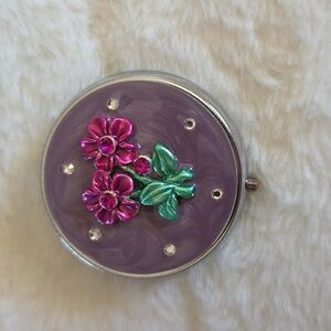Floral Purple Rhinestone Compact Purse Pill Holder